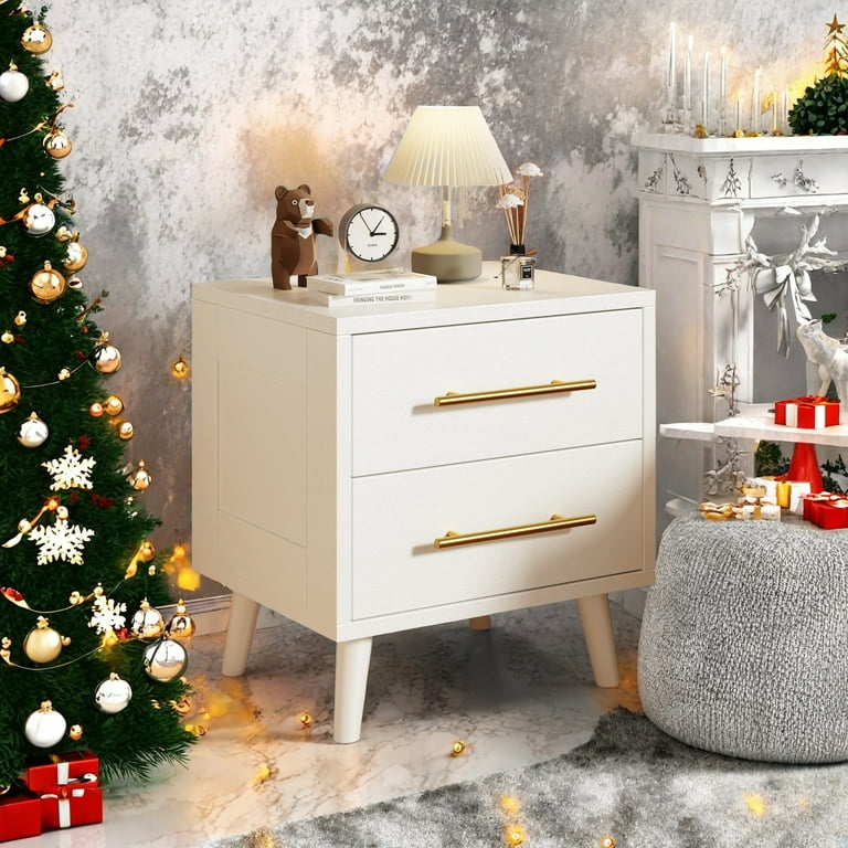 Lofka, Night Stand, 2 Drawers, White with Gold Handle - Walmart.com