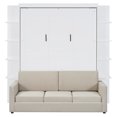 thumbnail image 5 of Queen Size Murphy Bed Frame, Wooden Queen Platform Bed with Sofa, Hidden Foldable Wall Bed with Cushion for Home Office, White, 5 of 9