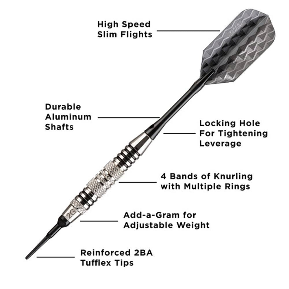 Viper Bobcat Nickel Plated Adjustable Soft Tip Darts w/ Black Rings, 16-19 Grams