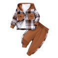 thumbnail image 3 of RMGVDSD Toddler Boys Fall Clothes Plaid Shirt Hooded Sweatshirt With Pocket Long Sleeve Jacket Tops And Casual Pants Two Piece Outfits Set 12-18 Months, 3 of 9