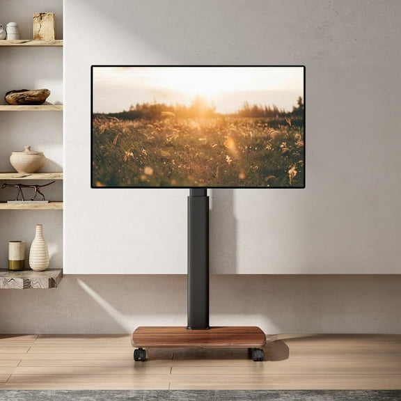 FITUEYES Rolling TV Floor Stand for 32 - 70 Inch TVs, Elegant Portable TV Stand with Upgraded 360° rotating wheels,Walnut