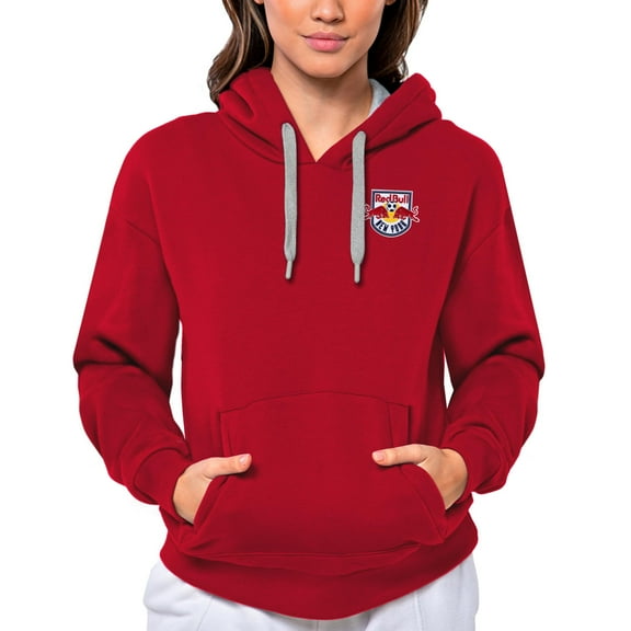 Women's Antigua Red New York Red Bulls Team Logo Victory Pullover Hoodie