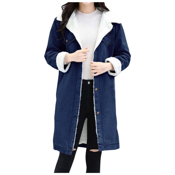 Vedolay Women's Tops Jean Jackets for Women Fashion Basic Long Sleeve Button Down Denim Jacket,Dark Blue L