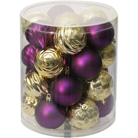 holiday time christmas ornaments traditional 60mm shatterproof set of 26 purple gold - Purple And Gold Christmas Decorations holiday time christmas ornaments traditional 60mm shatterproof set of 26 purple gold - Purple And Gold Christmas Decorations