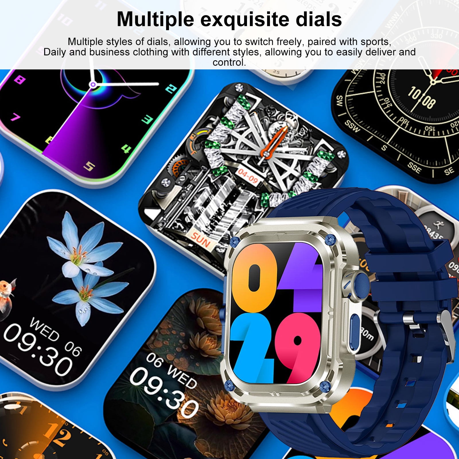 Jubipavy Smart Wearable Watch Multifunction HD Rectangular Screen Wireless Magnetic Charging NFC Access Control Motion Record IP68 Watertightness Bluetooth Function