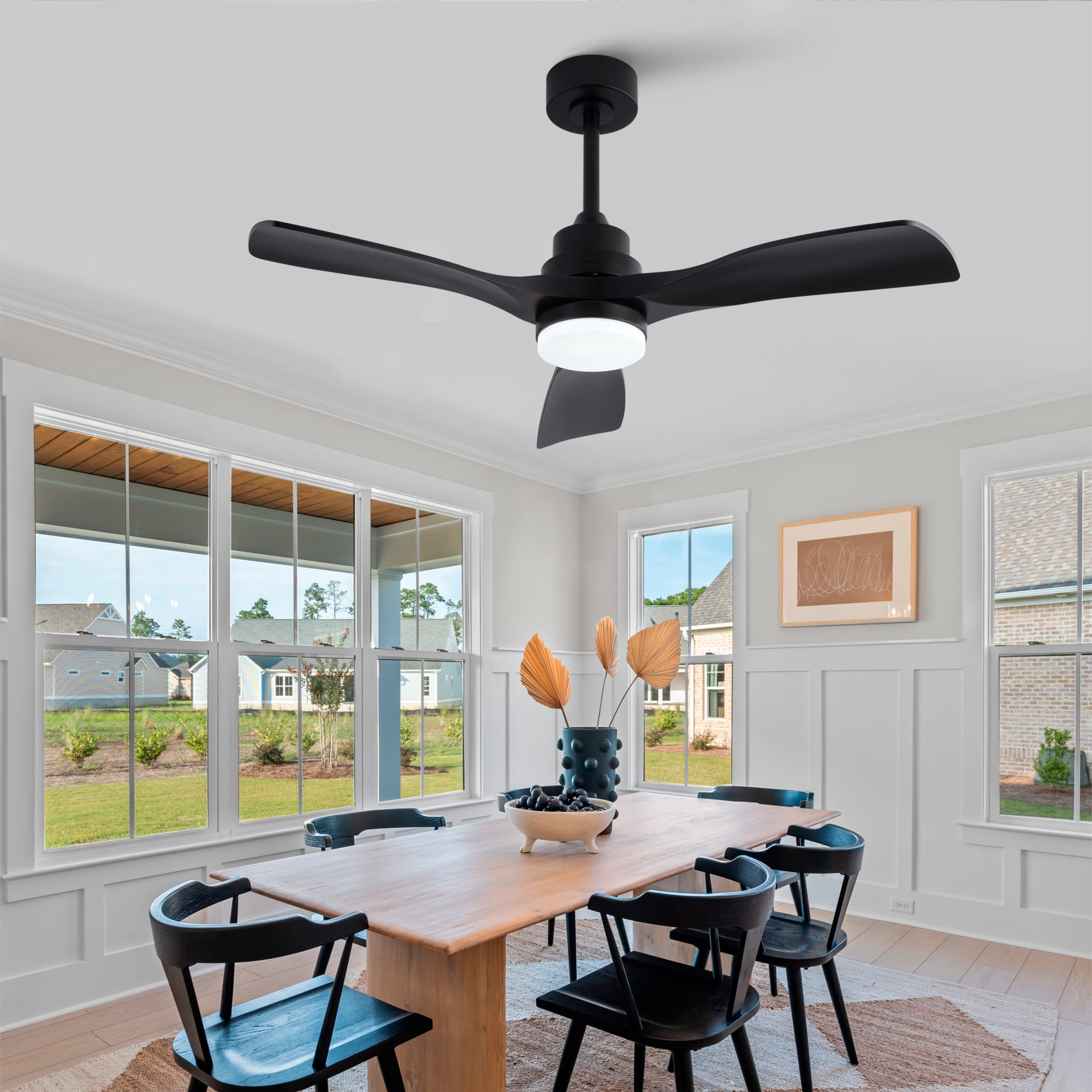Ceiling Fan with Lights, 42 Inch Remote Control 3 ABS Blades Outdoor Ceiling Fan for Patio Farmhouse Bedroom, Black