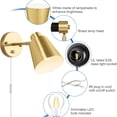 thumbnail image 5 of Plug in Wall Sconces, Dimmable Wall Sconces Adjustable Angle Wall Lights with Plug in Cord and Dimmer On/Off Knob Switch, Gold Wall Mounted Light for Bedroom Bedside Stairway(2 Pack, 2 Bulbs), 5 of 6