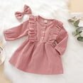 thumbnail image 6 of Styles I Love Toddler Girls Buttons Ruffle Long Sleeve Solid Corduroy Dress with Bow Hair Clip 2pcs Fall Winter Dressy Outfit (Pink, 4T), 6 of 7