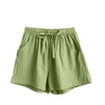 thumbnail image 5 of High Waisted Cotton Shorts For Women Drawstring Elastic Waist Gym Shorts with Pockets Loose Casual Athletic Workout Clothes Army Green, 5 of 5