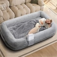 thumbnail image 7 of Skandiquip Human Dog Bed for Pets and Adults, 71"x43"x10" Orthopedic Memory Foam Lounger, Washable Faux Fur Cover with Blanket, Non-Slip Elastic Base, Light Grey, 7 of 7