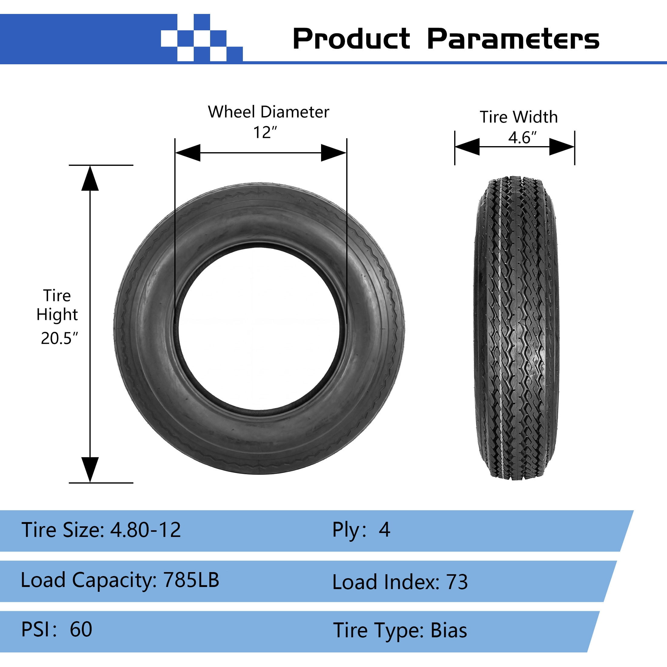 Hi-Run SU02 4.80-12 4PR TL Trailer Tire