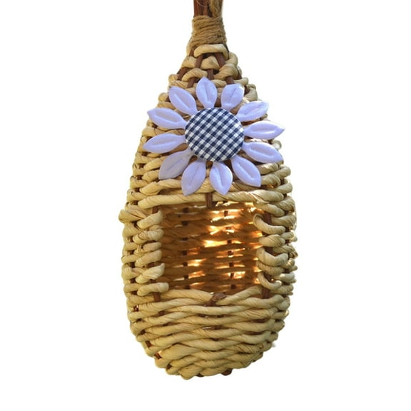 GQDIN Hanging Grass Roosting Pockets and Houses - Handmade Wooden Outdoor Birdhouse for Cardinals, Hanging Garden Birdhouse for Viewing,9-Inch,Wild Bird Feeder,Large Hanging Grass Twine House