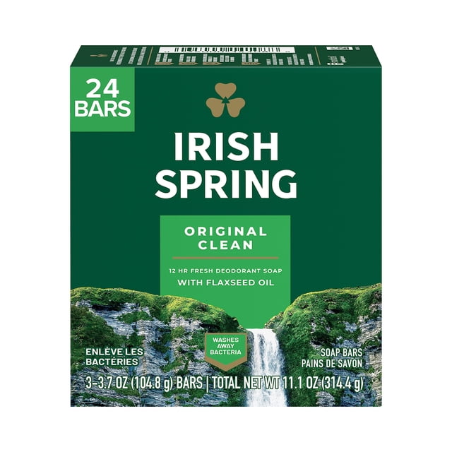 Jabón en barra Irish Spring Original Clean para hombre, 109 ml, 24 unidades