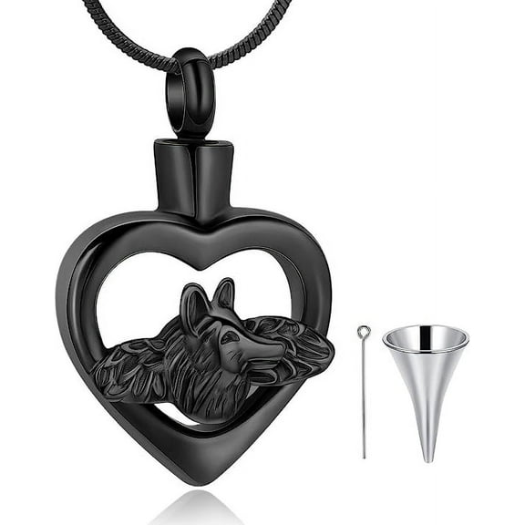 Heart Urn Necklace Ashes Wolf Urn Necklace Personalized Cremation Memorial Heart Ash Keepsake Pendant Cremation Jewelry