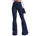 thumbnail image 2 of Lace Up Flare Jeans Woman Denim Trousers Vintage Fall High Waist Pants Wide Leg Stretchy Jeans, 2 of 2