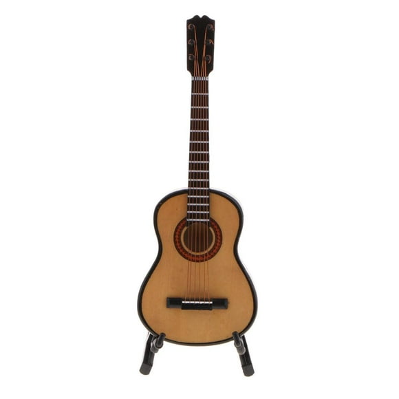 Exquisita guitarra de madera en miniatura con estuche y soporte 18 cm 7.08in