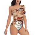 thumbnail image 3 of Uemuo Dinosaur Baking Delight Print Women's One Piece Swimsuit Asymmetrical Neck Bathing Suit One Shoulder Side Cutout Ruffle Swimwear-XX-Large, 3 of 6