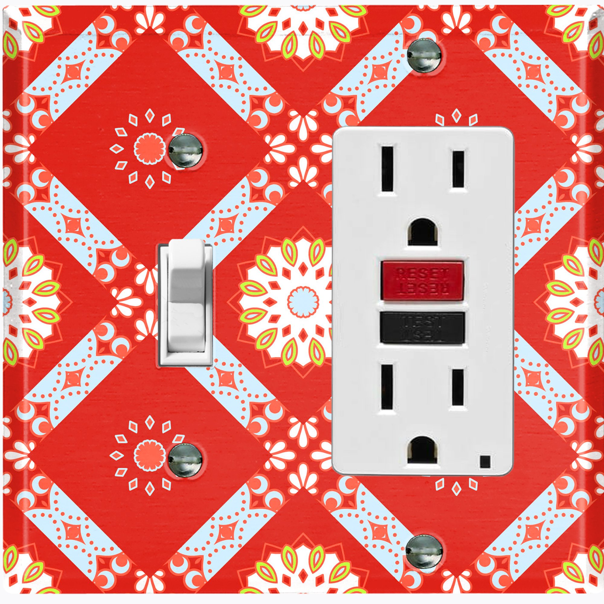 Light Switch Pattern Metal Light Switch Plate Cover Mandala Red Floral Pattern Damask MDL110 ...