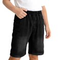 thumbnail image 4 of ATOGUTA Jean Shorts for Girls Size 5T-15 Elastic High Waist Baggy Denim Shorts Summer Preppy Wide Leg Bermudas with Pockets Black, 4 of 7