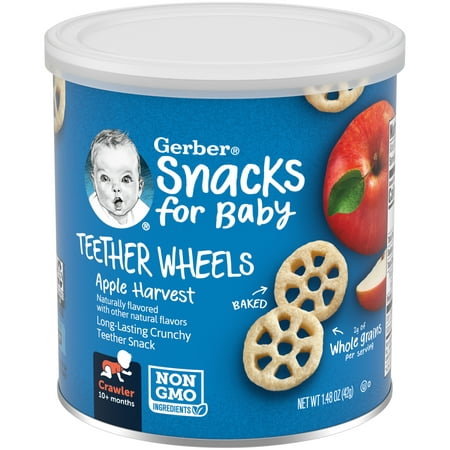 Gerber Snacks for Baby Teether Wheels, Apple Harvest, 1.48 oz Canister (6 Pack)