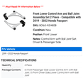 thumbnail image 2 of Front Lower Control Arm and Ball Joint Assembly Set 2 Piece - Compatible with 2019 - 2022 Honda Passport 2020 2021, 2 of 2