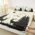 thumbnail image 3 of Manfei Cabin Deer Elk Twin Sheet Sets for Boy, Jungle Tree Print Twin Fitted Sheet, Woodland Animal Flat Sheet, Lightweight Room Decor, 3-Piece, 3 of 7
