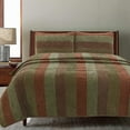 thumbnail image 2 of Cozy Line Home Fashions Cozy Line Rhett Brown Green Stripe Reversible Quilt Bedding Set King, 2 of 7