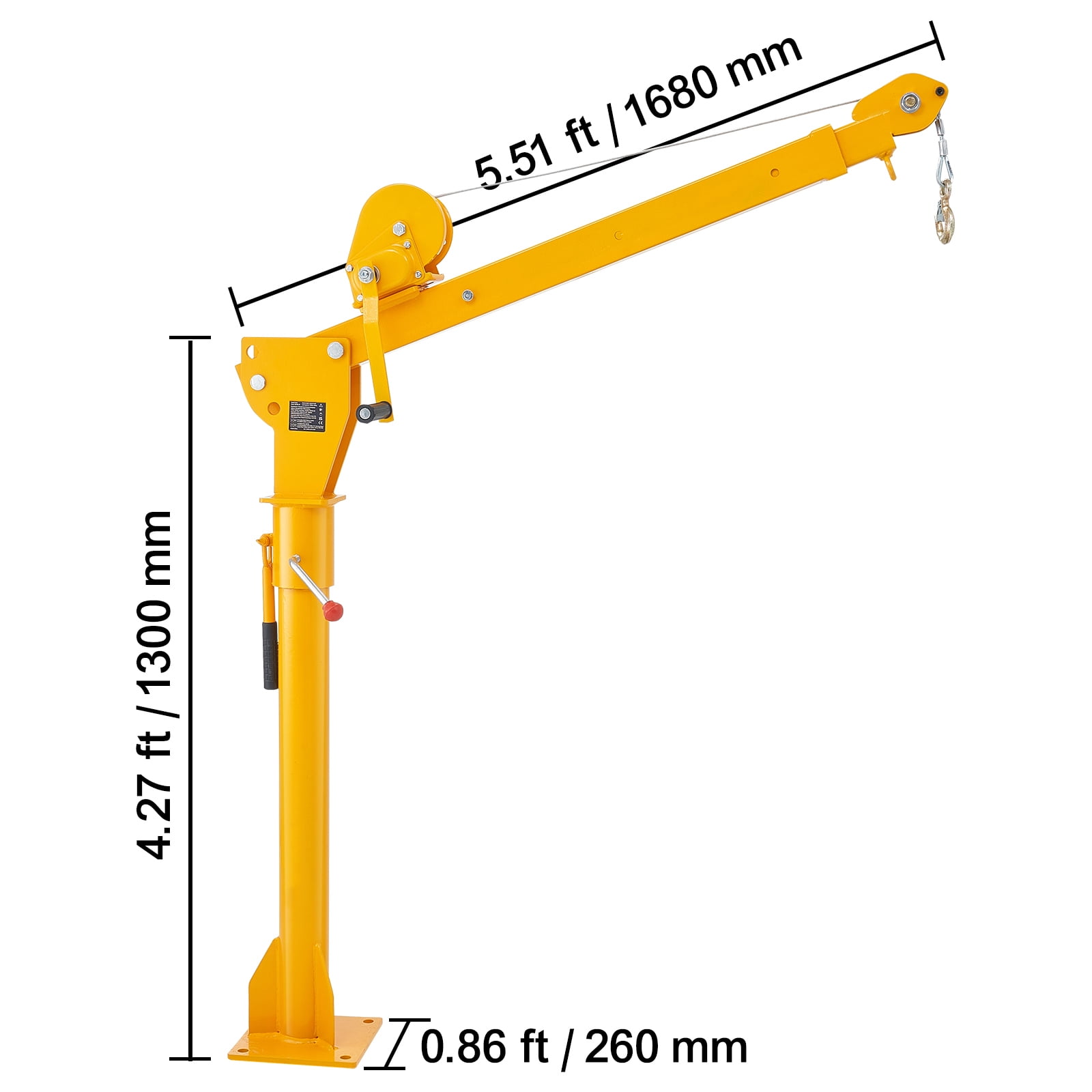 KFFKFF Folding Truck-Mounted Crane with 1100 lbs Manual Winch, Steel Jib Crane Hoist with 360-Degree Swivel for Lifting in Construction, Forestry, and Industrial Applications