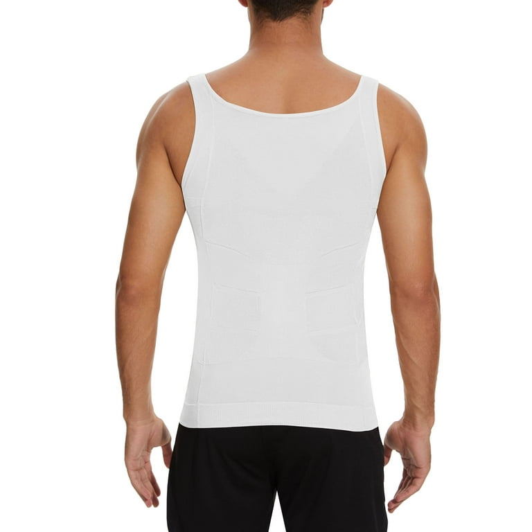 QRIC 2 Pack Mens Compression Shirts Shapewear Slimming Body Shaper Tank Top  Vest Belly Control Undershirt White XL
