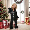 thumbnail image 5 of Byoo Toddler Girl Solid Sleepwear Set Long Sleeve Trim Silk Satin Button Down Shirt Trousers Outfit Comfort Homewear Set,Black, 5 of 6