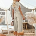 thumbnail image 6 of Women Casual Solid V Neck Short Sleeve Button Pocketed Wide Leg Jumpsuits Romper With Belt Womens Jumpsuits And Rompers Elegant Comfy Jumpsuits Romper Long Sleeve Rompers with Open Legs by Body Denim, 6 of 8