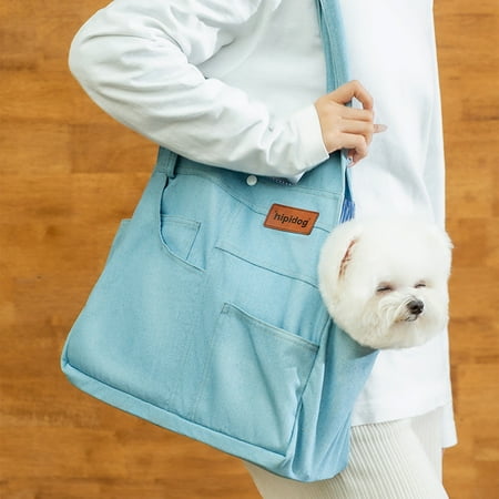 Sokhug Dog Carrier Purse Premium Denim Dog Soft Sided Carriers Bag Pet Travel Tote Bag with Pockets for Cat and Small Dog