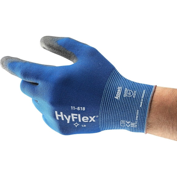 HyFlex 11-618 Nylon Light Duty Multi-Purpose Glove with Knitwrist, Abrasion/Cut Resistant, Size 9, Blue (Pack of 12 Pair)