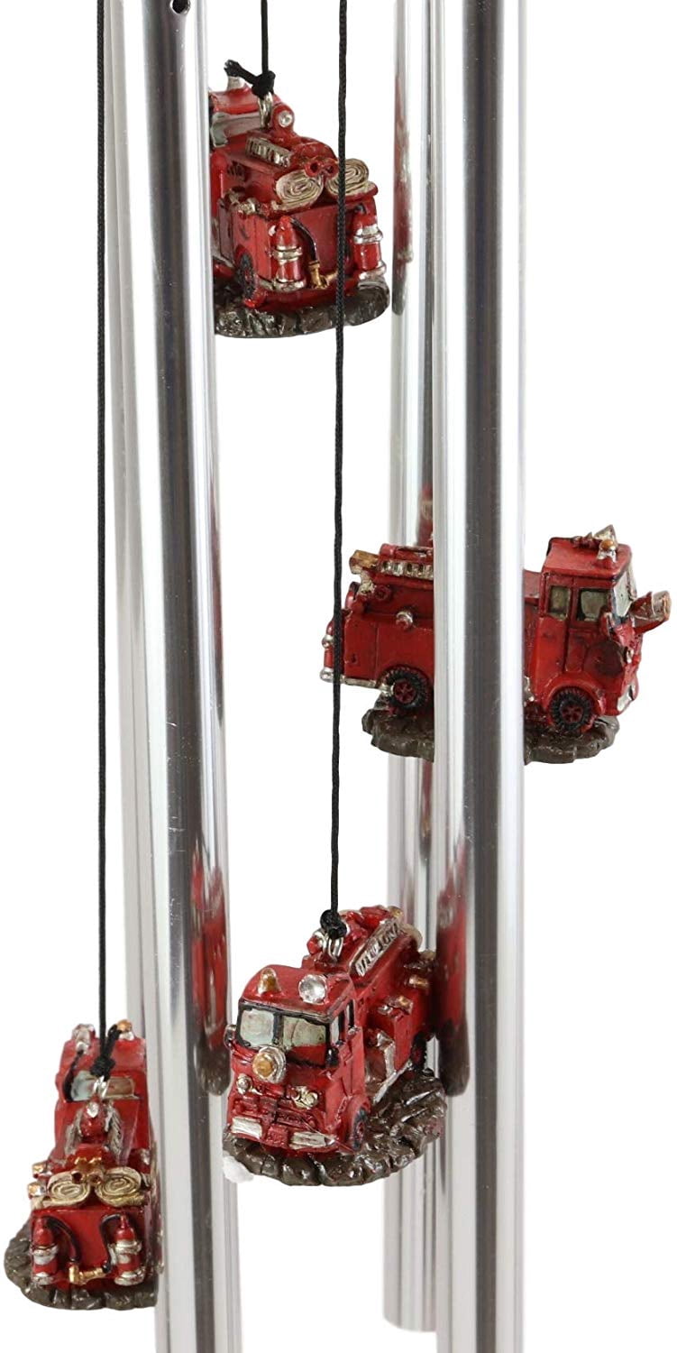 Ebros Red Fire Engine Truck Model Resonant Relaxing Wind Chime Patio Garden