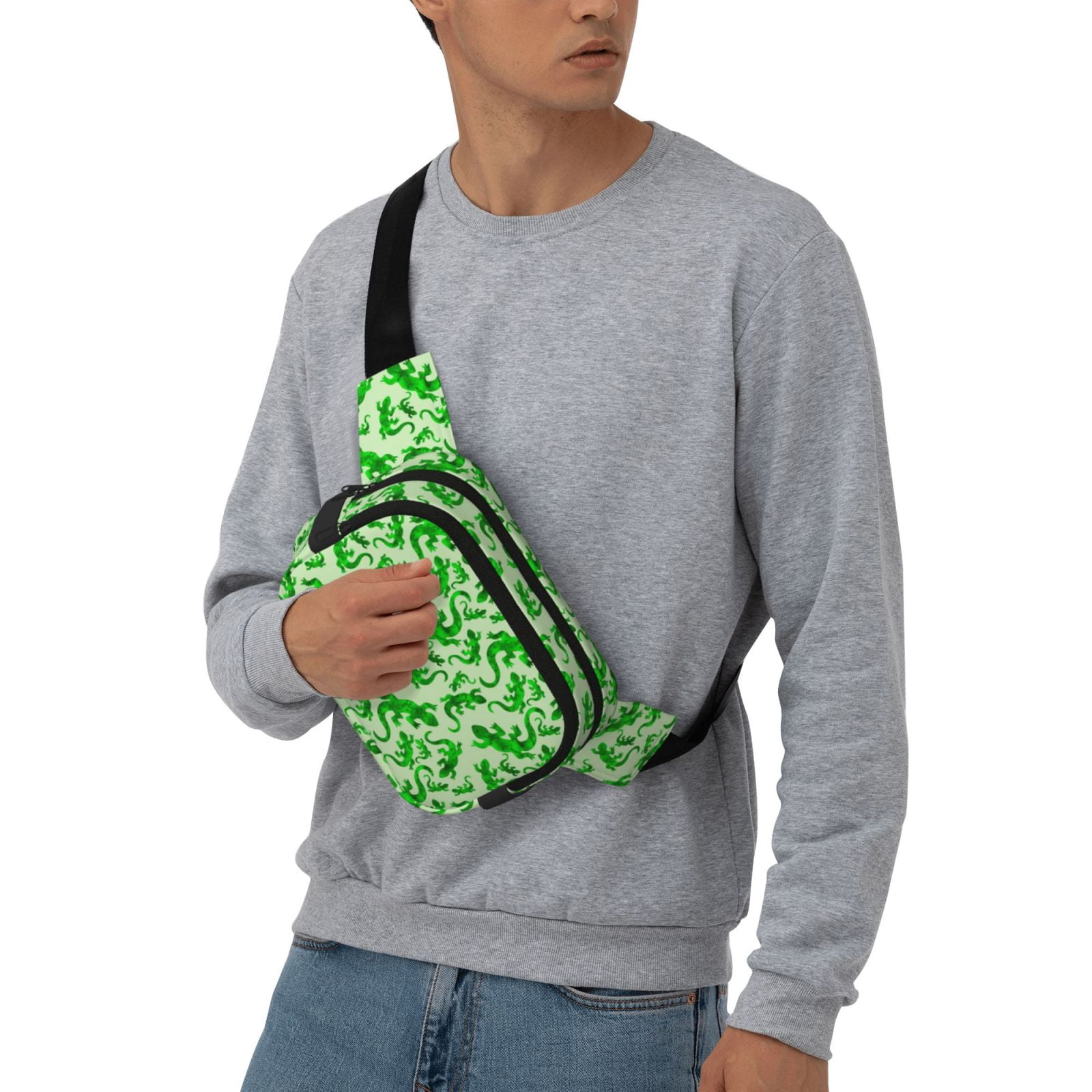 Kuqiui Green Lizard Print Fanny Packs for Women Cross Body Waist Bag Fashionable Fanny Pack Designer Workout Hiking Waist Pack Running Travel Gym