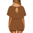 thumbnail image 3 of Women's Casual Boat Neck Rompers Loose Short Sleeve Jumpsuit High Waist Belted One Piece Playsuit Size XS-2XL, 3 of 7