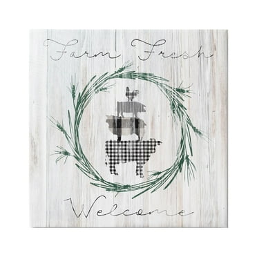 Stupell Industries Farm Fresh Welcome Sign Tartan Cow Laurels , 36 x 36, Design by Carol Robinson