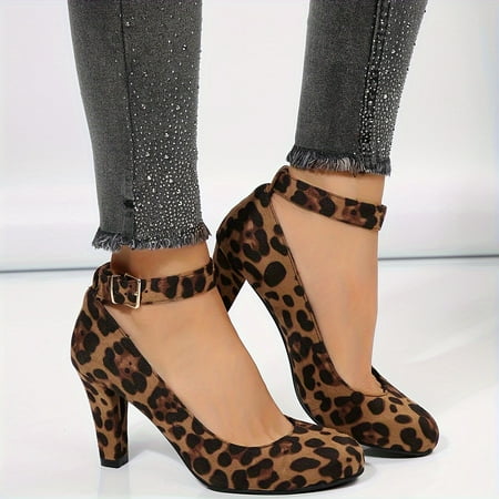 

Women s Elegant Block Heels Solid Color Dress Buckle Strap Heels