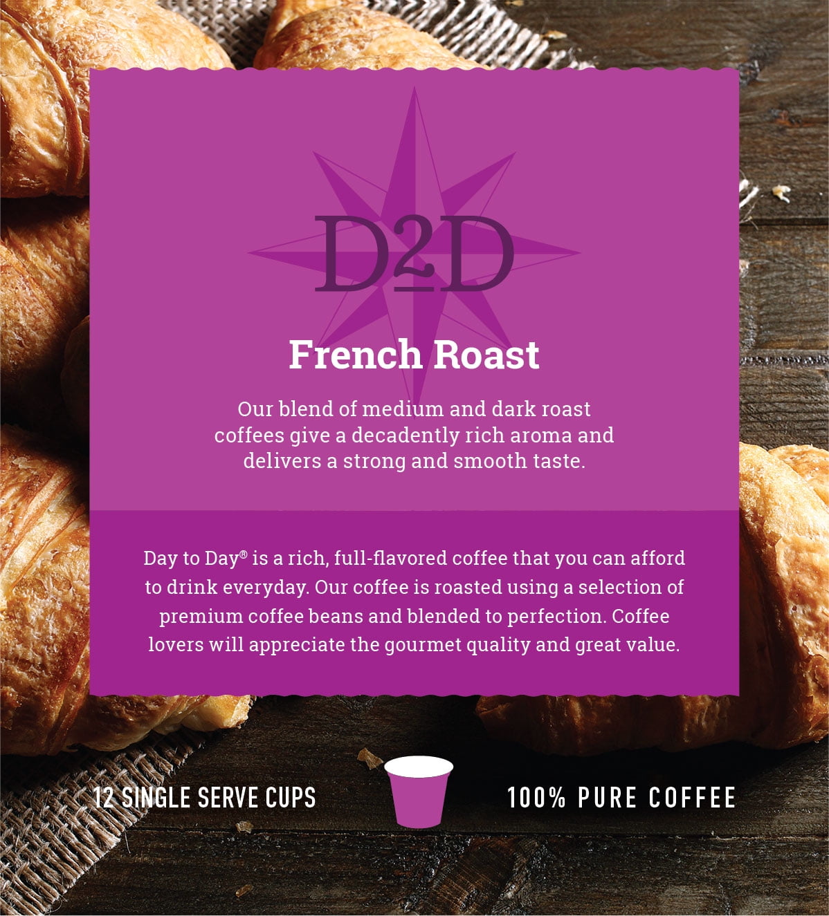 Day To Day French Roast Single Serve Coffee Cups, Fits Keurig K Cup Brewers, 72 Coffee Pods