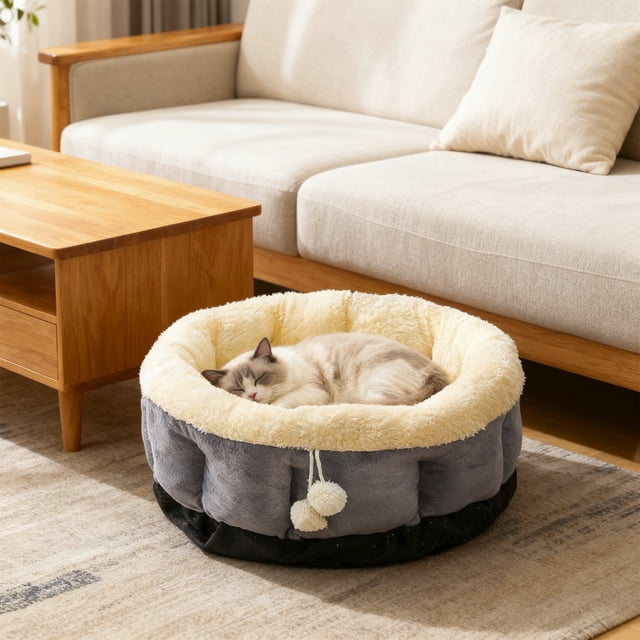 Cama relajante para perros y gatos, redonda, cálida, cómoda y suave, con colchón de piel sintética esponjosa, adecuada para perros y gatos pequeños, medianos y grandes. Nido de nailon para mascotas.