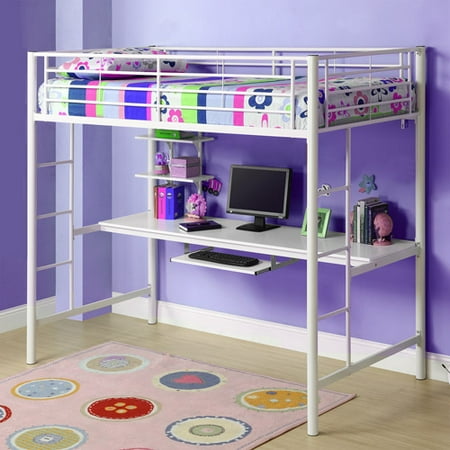 Premium Metal Twin Loft Bed Over Workstation White Walmart Com