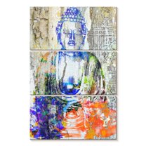 Elephant Stock Buddha I Wall Art - Vertical Multi Panel Canvas - Living Room Wall Decor - People Multi Panel - Gray And Blue Decor By Surma & Guillen - 48" x 74"
