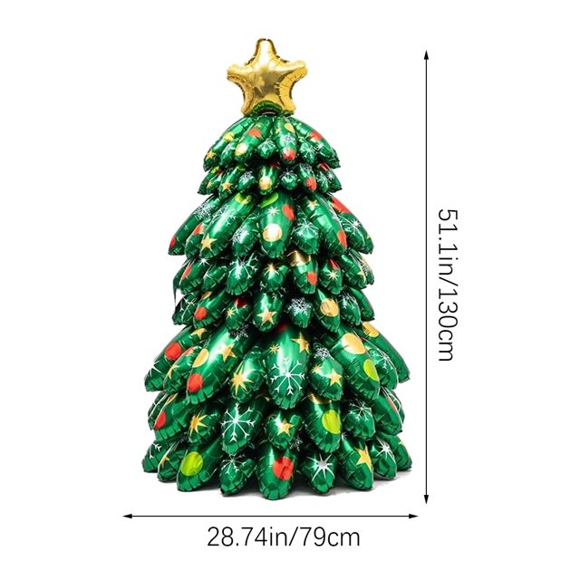 Globos de árbol de Navidad de 51 pulgadas, ensambla un árbol de Navidad tridimensional, decoración de escena de fiesta de Navidad y Año Nuevo