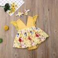 thumbnail image 2 of Bébé Fille Sans Manches Imprimé Fleur Romper Combinaison Bowknot Bandeau 2Pcs Vêtements, 2 of 4