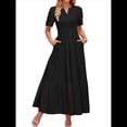 thumbnail image 3 of Vestido Informal de Verano para Mujer, de Corta, con Escote en V, Aberturas, Volantes y Ojales, Corte A Negro S, 3 of 10