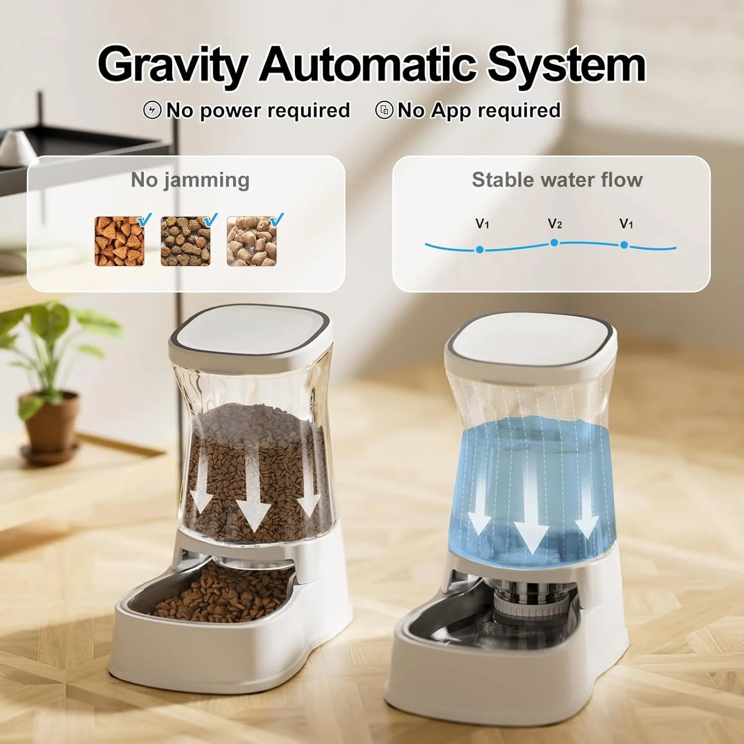 Nomipaw Automatic Cat Feeder and Food Dispenser 1 Gallon Gravity Pet Feeder Cat Dog Bowls for Water and Food 2Pcs
