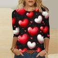 thumbnail image 1 of RKSTN Women's Valentines T Shirts Oversized Crewneck Valentine's Day Graphic Printed 3/4 Length Sleeve Shirt Tops Womens Casual Round Neck Loose Comfy Loves Heart Print Three Quarter Sleeve Shirts, 1 of 6