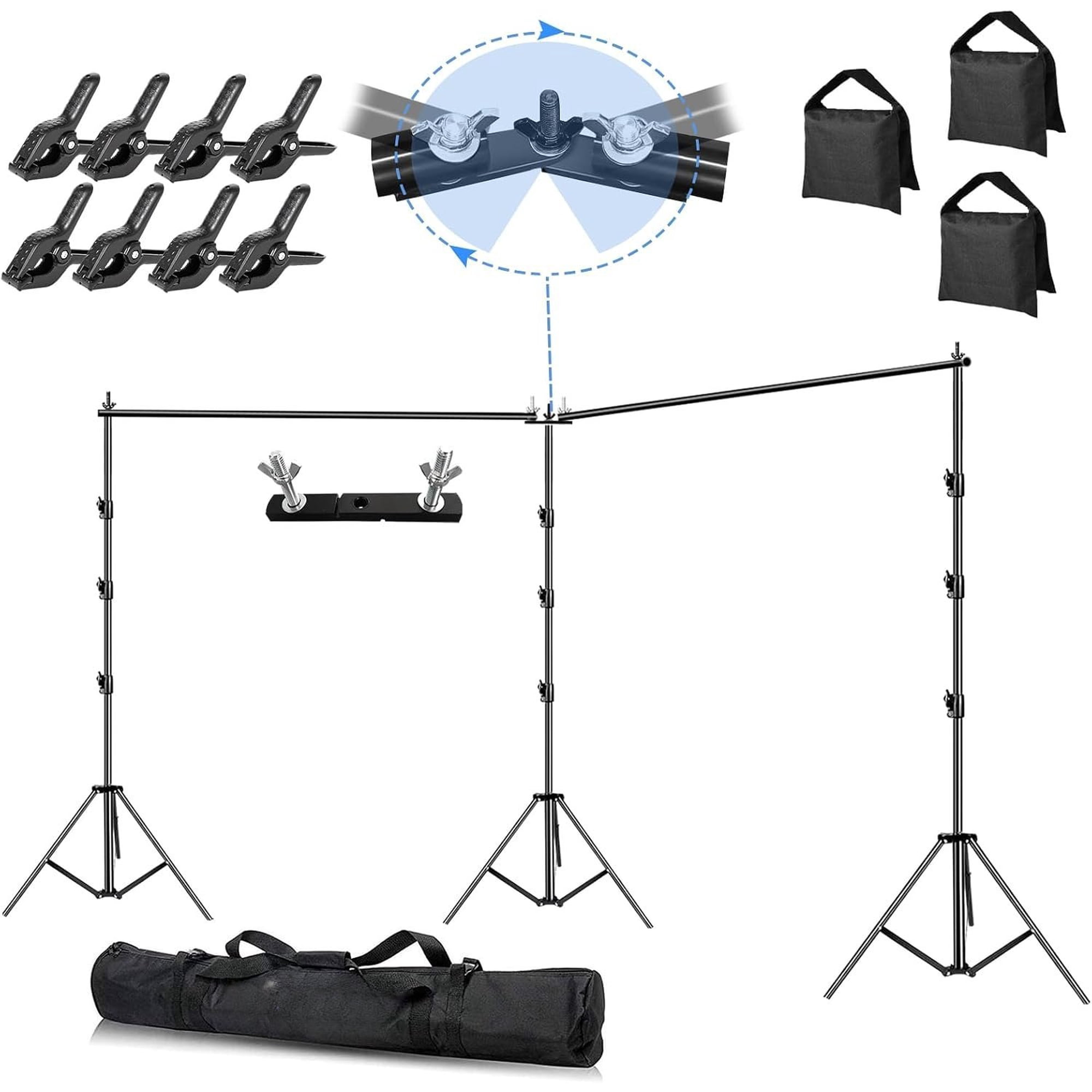 Photo Video Studio 20ft (Wide) x 10ft (Tall) Heavy Duty Adjustable Width & Length Photography Backdrop Stand Background Support System Kit with Spring Clamps, Sandbags, Carry Bag
