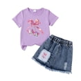 thumbnail image 4 of HAOTAGS Girls Summer Tee Dress,Soft Lightweight Playwear Elastic-Waist Casual Skirt Round - Neck Short - Sleeve Toddler-Kid 2-Piece Outfit Purple 2-3 T, 4 of 6