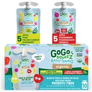 GoGo squeeZ Happy TummieZ Apple Pear Yellow Carrot Raspberry and Organic Apple Strawberry Pomegranate Spinach Snack Pouches, 3.2 oz, 10 Pack